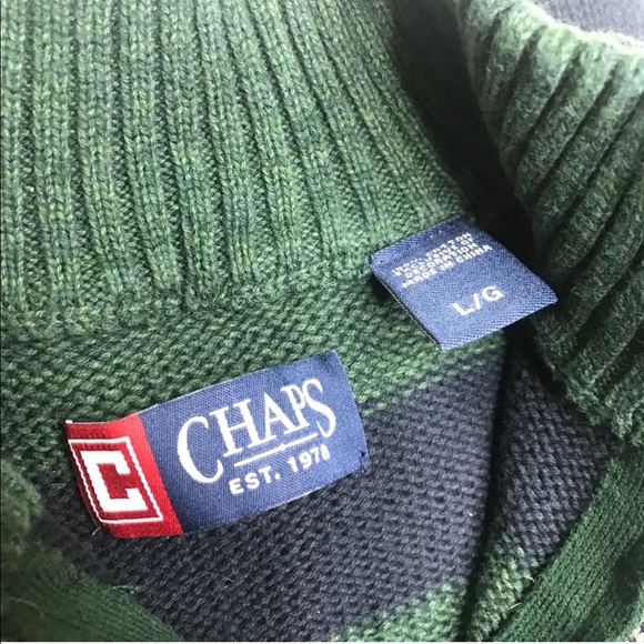 NEW CHAPS Striped Green and Blue Men’s SWEATER - Picture 3 of 6
